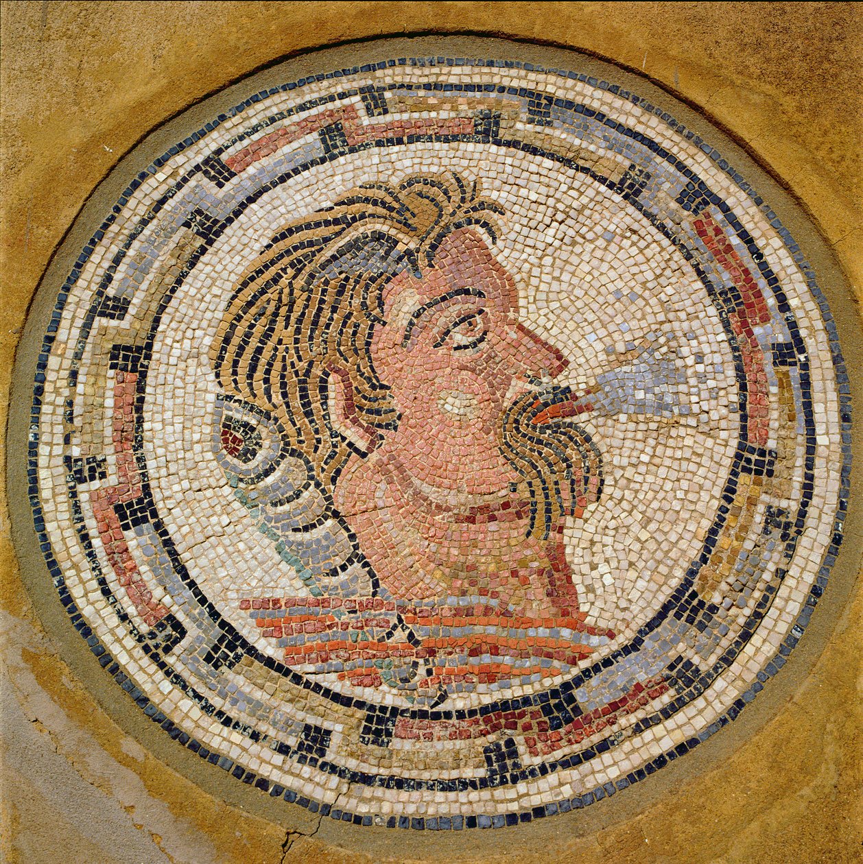 Hodet til en mann, romersk mosaikk fra House of Orpheus, 3. århundre e.Kr. (mosaikk) av Roman