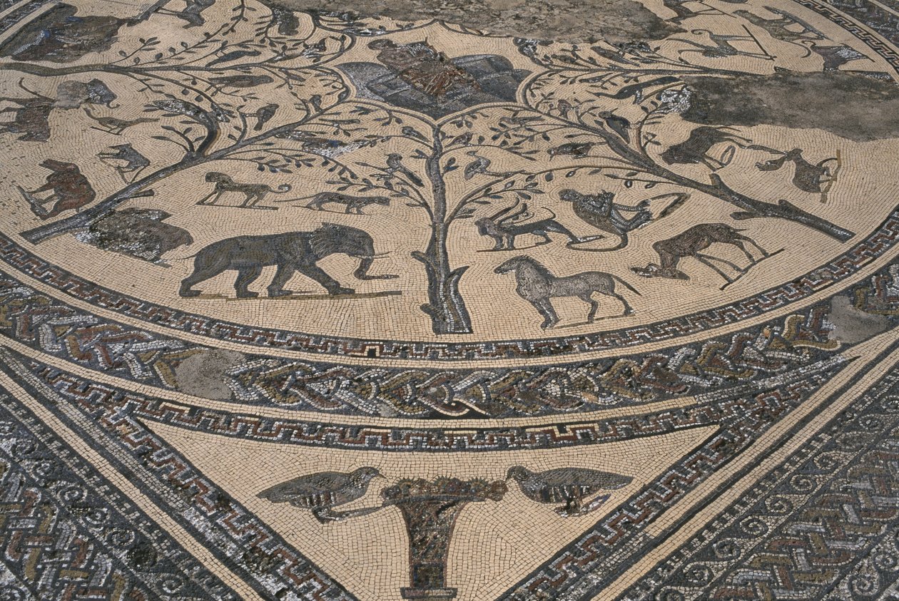 House of Orpheus, Orpheus omgitt av ville dyr, detalj (mosaikk) av Roman