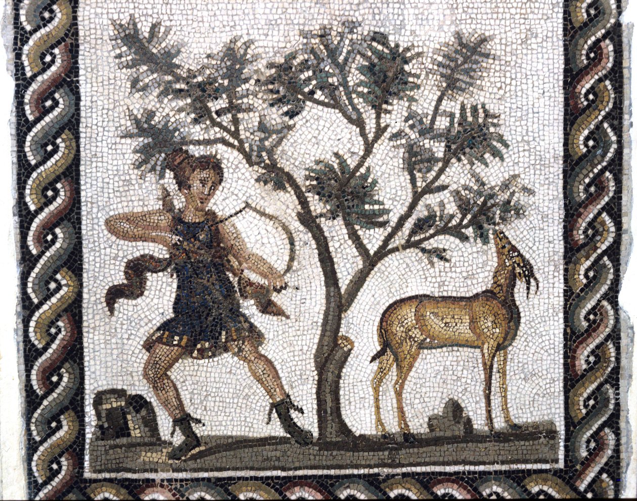 Jaktscene med en gaselle (mosaikk) av Roman
