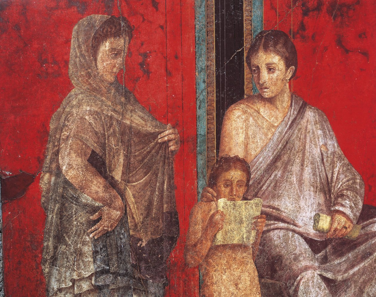 Innvielsesritualer fra Dionysos-kulten, freskomaleri fra Villa Dei Misteri av Roman