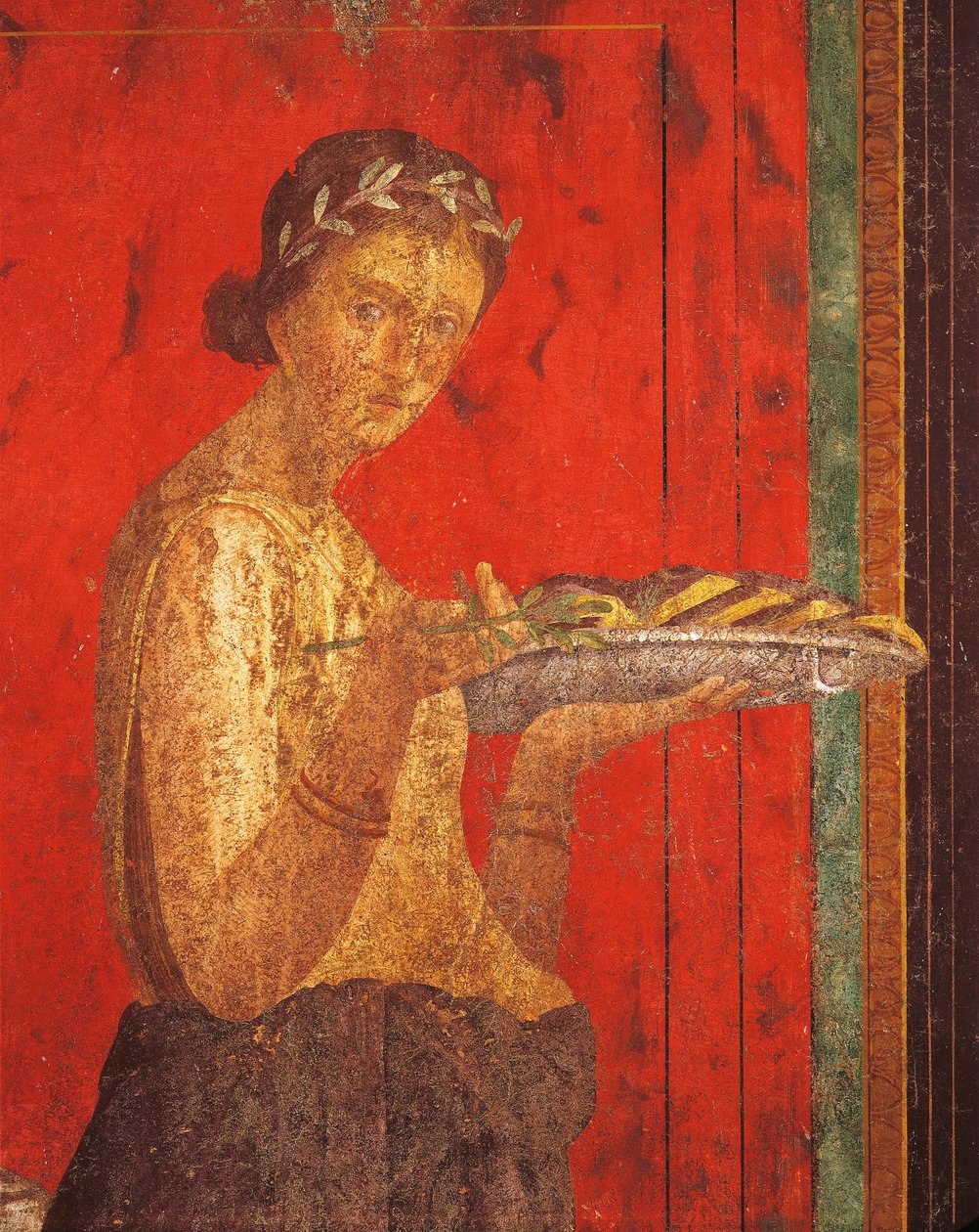 Innvielsesritualer fra Dionysos-kulten, freskomaleri fra Villa Dei Misteri av Roman