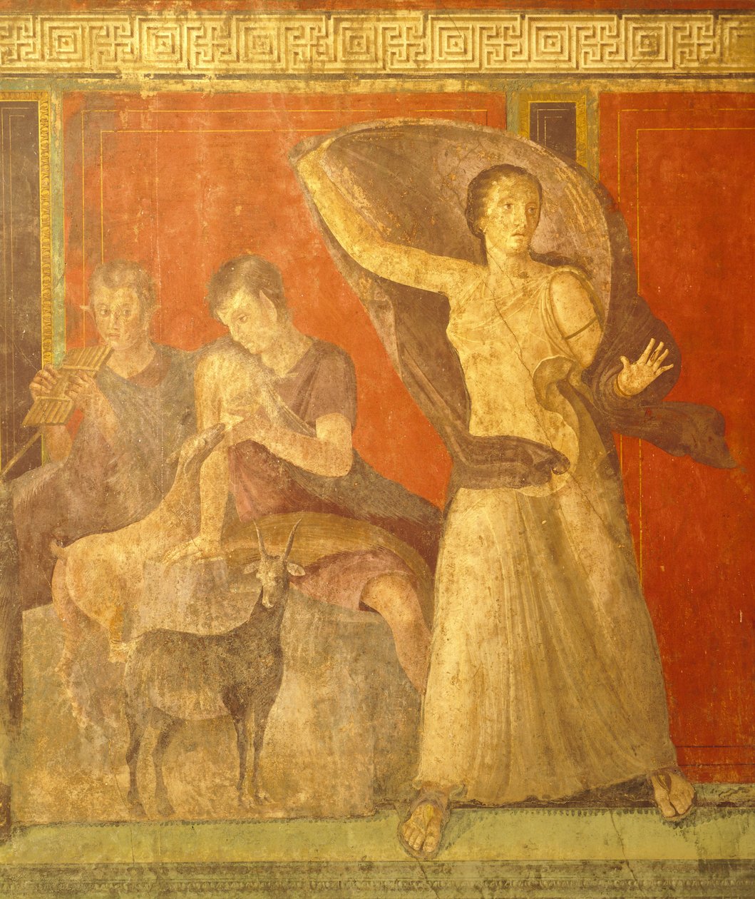 Innvielsesritualer fra Dionysos-kulten, freskomaleri fra Villa Dei Mysteri av Roman