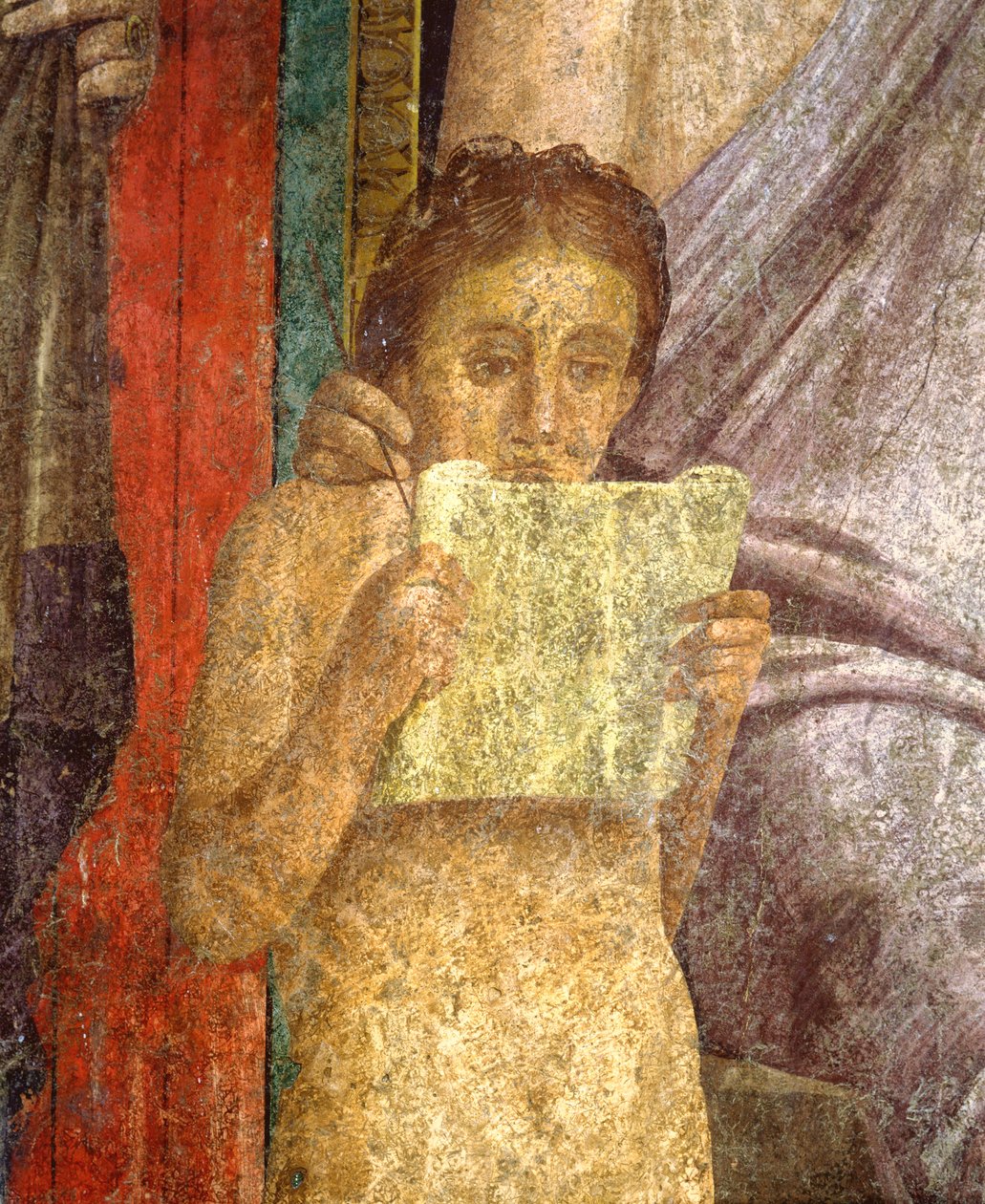 Italia, Campania, Pompeii, freskomaleri som viser rituell seremoni i Villa of the Mysteries av Roman