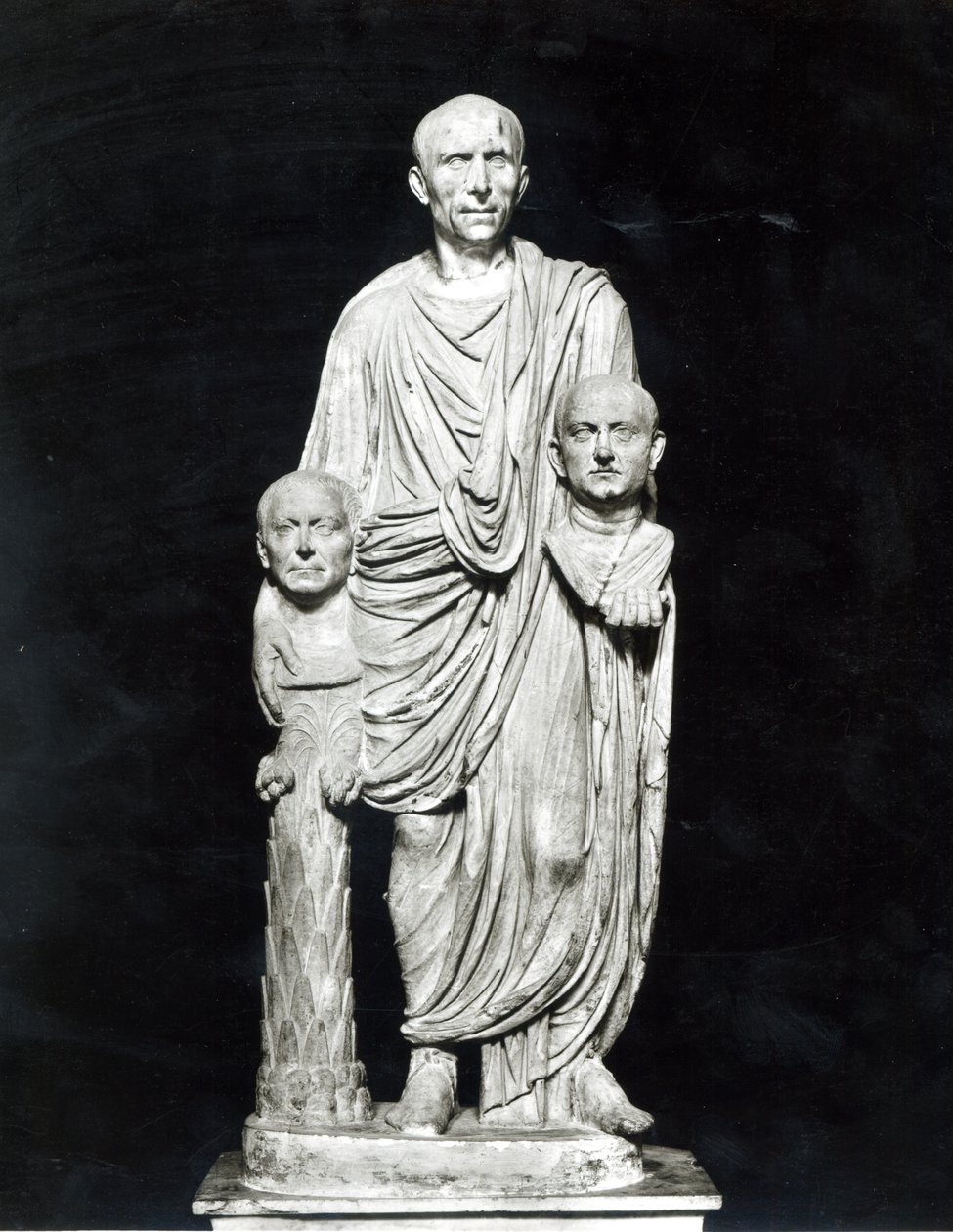 Lucius Junius Brutus holder byster av sine forfedre (marmor) (s/hv-bilde) av Roman