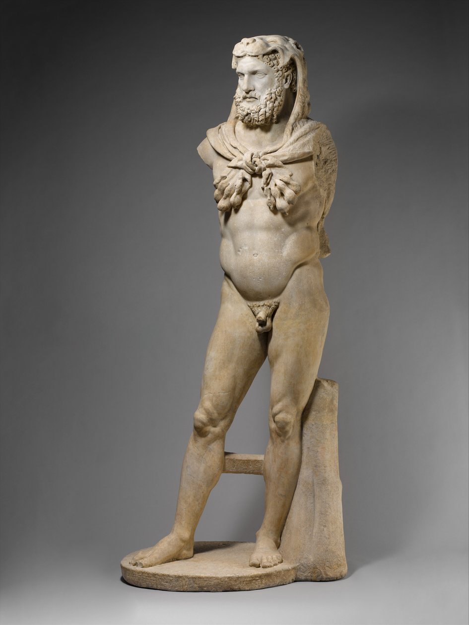 Marmorstatue av en skjeggete Hercules, 68–98 e.Kr. (marmor) av Roman