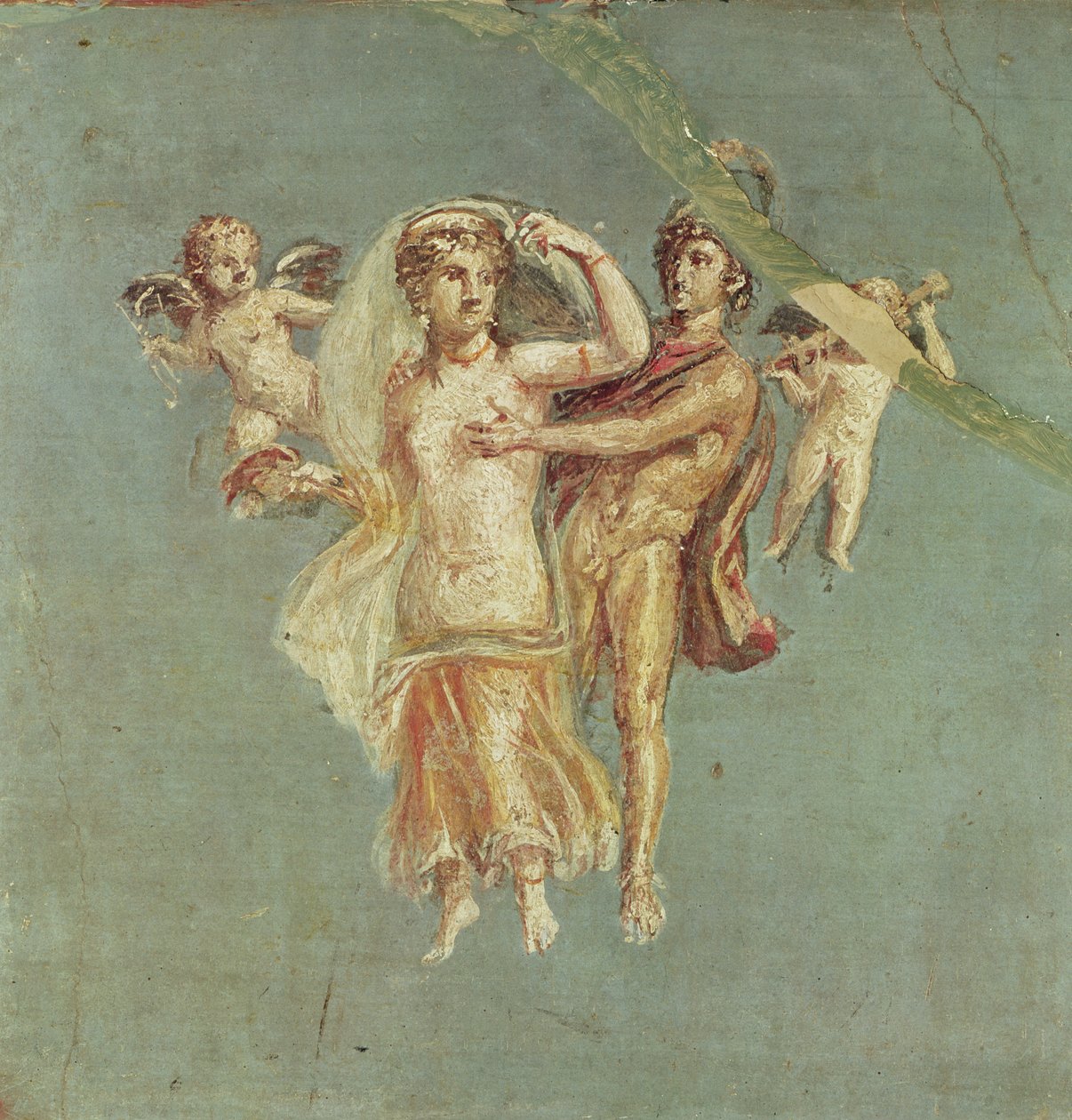Mars og Venus med kjeruber på blå bakgrunn, fra Herculaneum av Roman