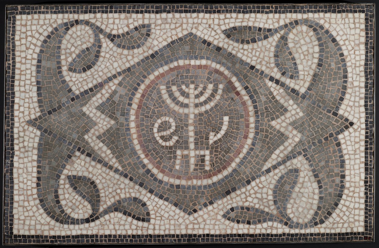 Mosaikk av Menorah med Lulav og Ethrog, 600-tallet e.Kr. (stein og mørtel) av Roman