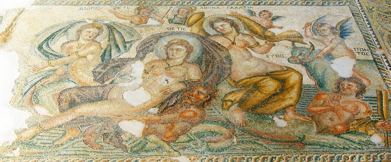 Nereides og Bythos, House of Aion, Pafos, Kypros (mosaikk) av Roman