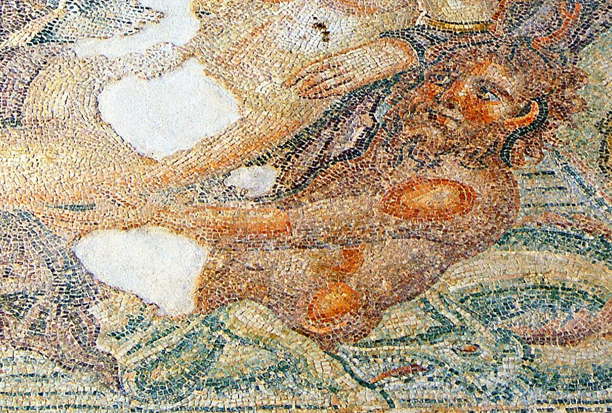 Nereides og Bythos, detalj av Bythos, House of Aion, Paphos, Kypros mosaikk av Roman