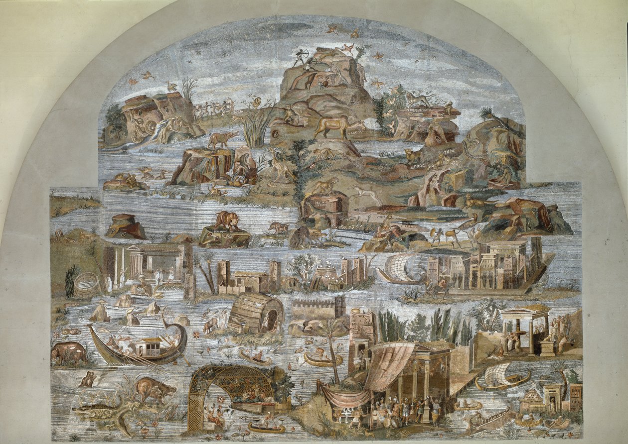 Nilotisk mosaikk av Praeneste (Palestrina) fra helligdommen til guddommen Fortuna Primigenia, 80 f.Kr. av Roman