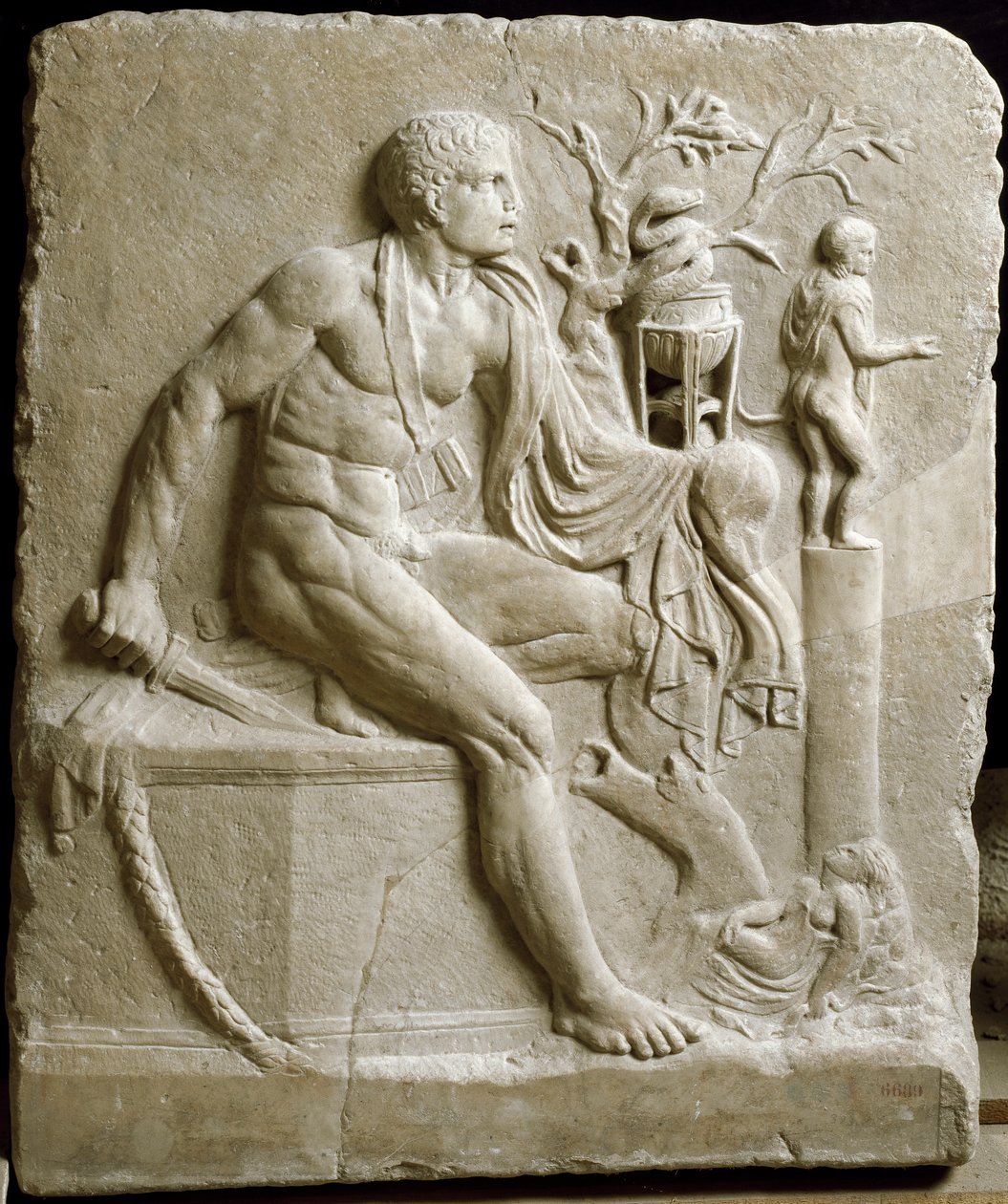 Orestes konsulterer orakelet til Apollo i Delphi (marmor) av Roman