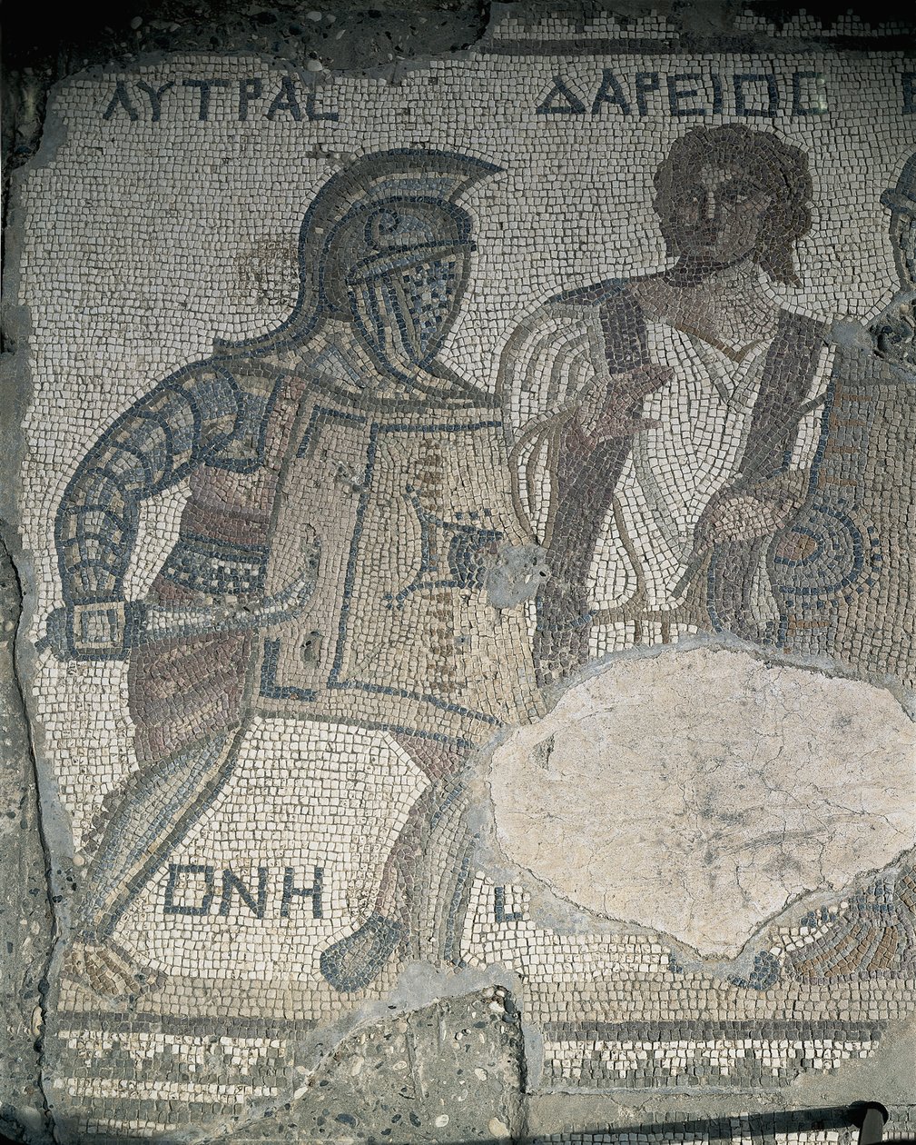 Maleri av to gladiatorer på en mosaikkvegg, Kourion, Limassol, Kypros av Roman