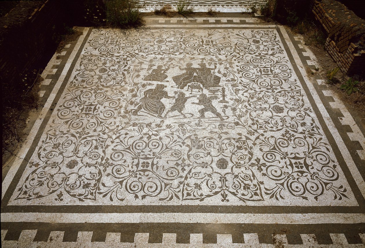 Fortausmosaikk av huset til Dionysos og Ariane, 2. århundre (fotografi) av Roman