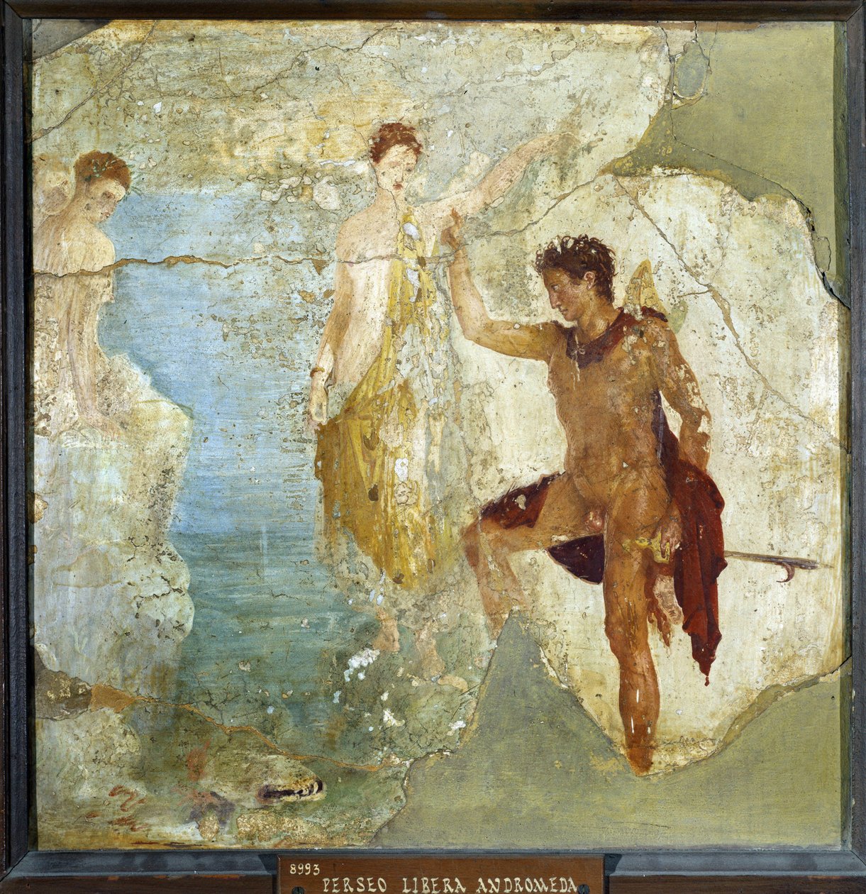 Perseus frigjør Andromeda. Fresco 37,5x37,5cm. Fra huset til de fem skjelettene (Casa dei cinque Skeletri) i Pompeii. sd. Museo nazionale archeologico, Napoli (Arkeologisk museum i Napoli). © Raffael/Leemage av Roman