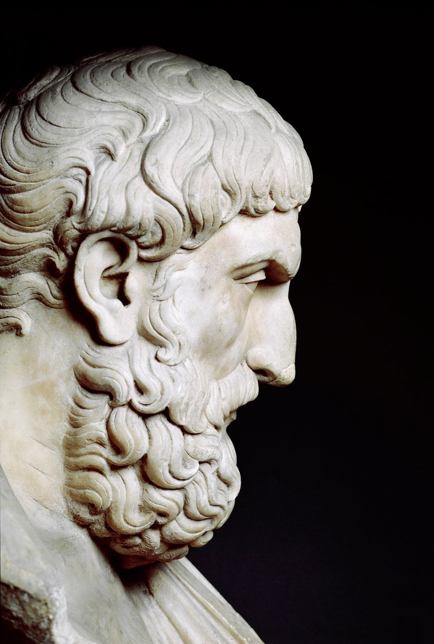 Portrett av Epikur (341-vers 270 f.Kr.), gresk filosof - Byste i marmor - Roma, Musei Capitolini - Byste av Epikur (341-270 f.Kr.), profil - Marmorskulptur - Roma, Musei Capitolini av Roman