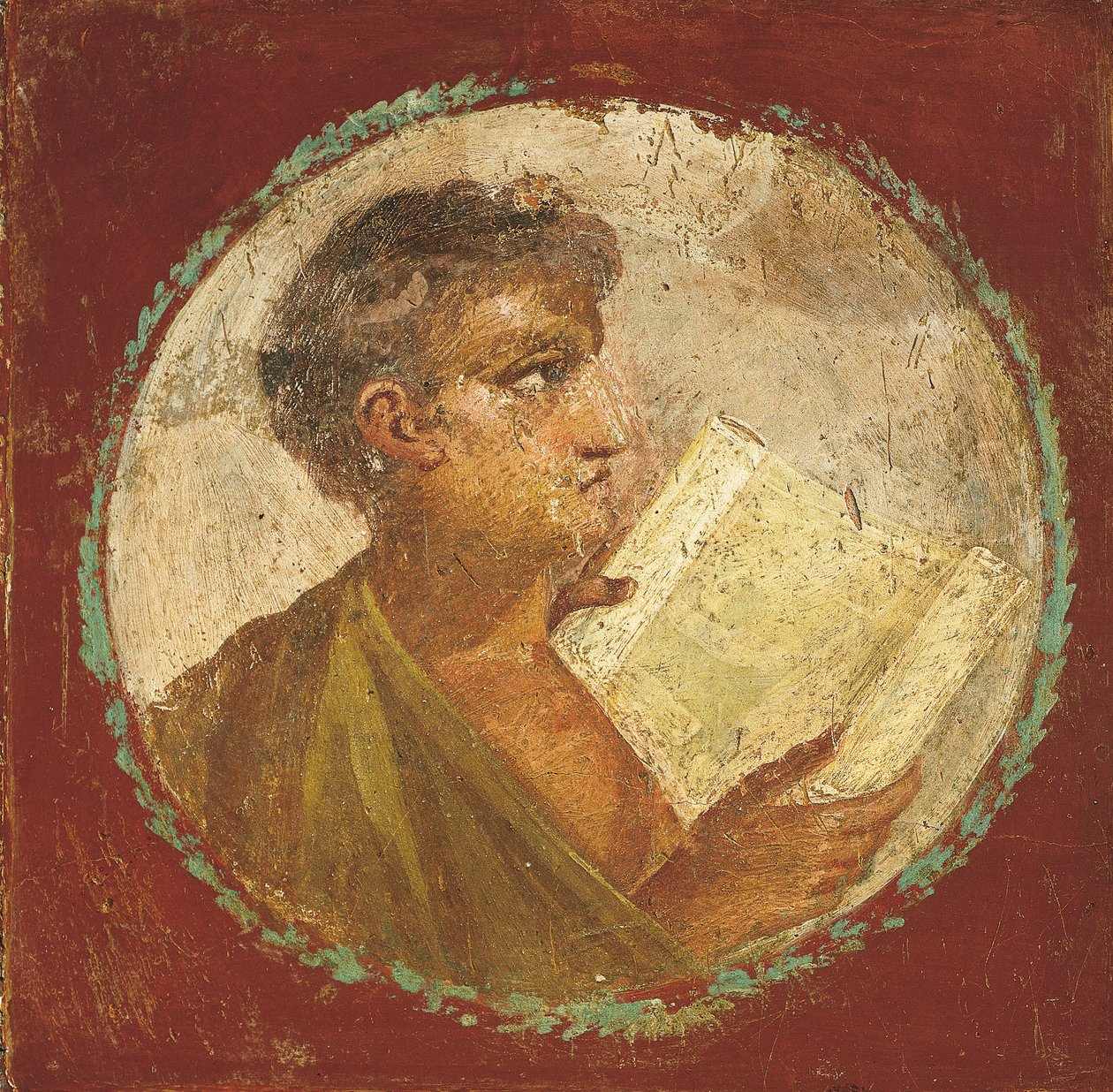 Portrett av en ung mann som holder en papyrusrulle, 55-79 e.Kr. (fresco) av Roman