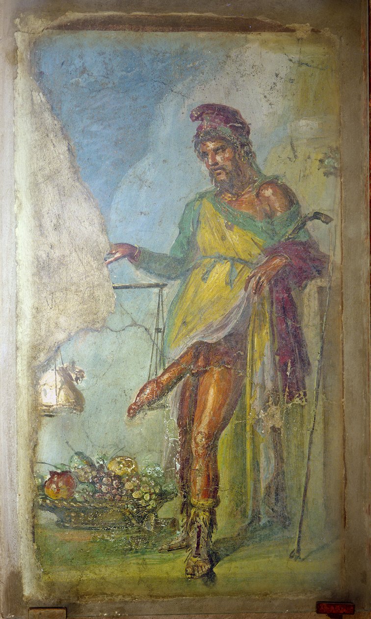 Priapus, fra Casa dei Vettii (Hus of the Vettii) ca. 50-79 e.Kr. (fresco) av Roman