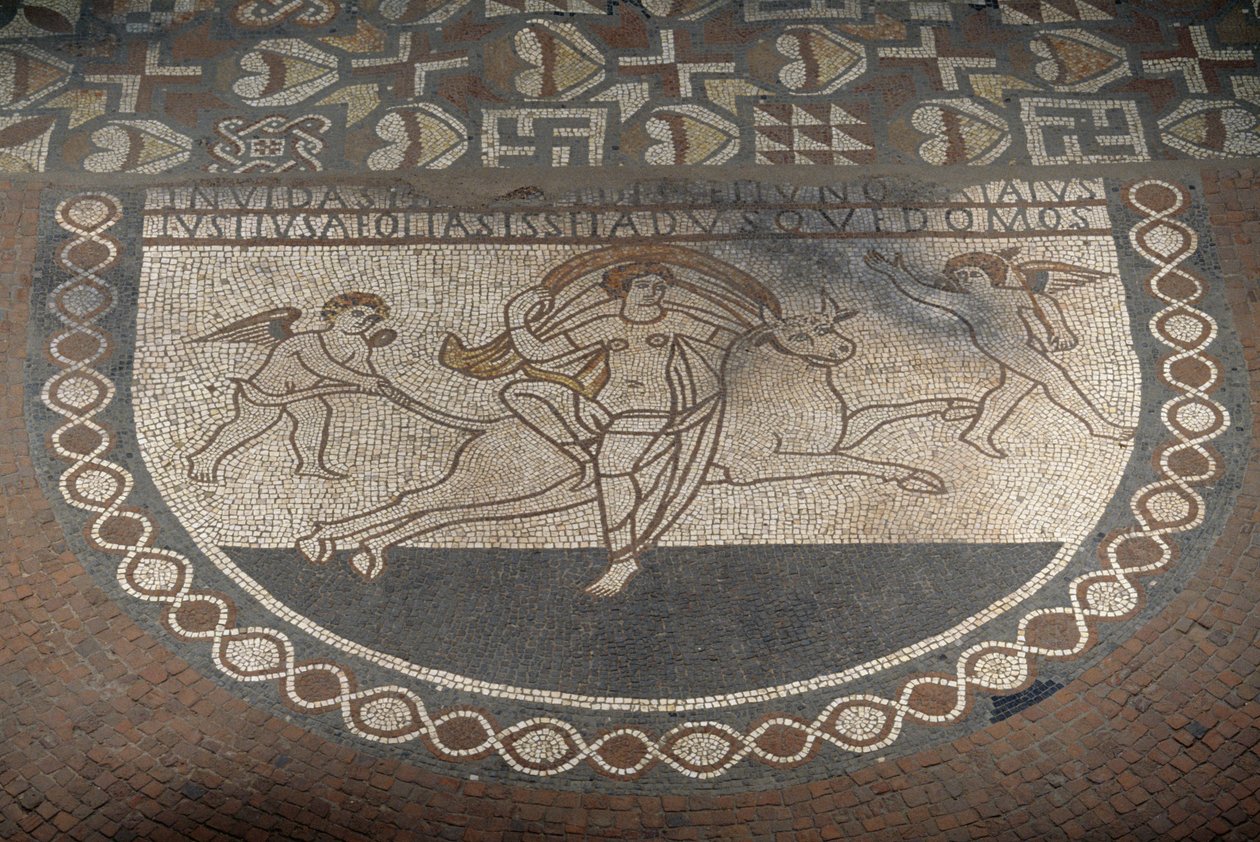 Rape of Europa, gulvmosaikk fra Lullingstone Roman Villa, ca 82 AD, Eynsford, Kent, England, Storbritannia, romersk sivilisasjon av Roman