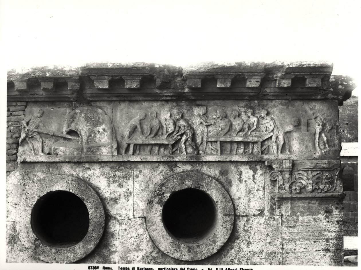 Relieff fra frisen som viser prosessen med å lage brød, ca. 30 f.Kr. (detalj) av Roman