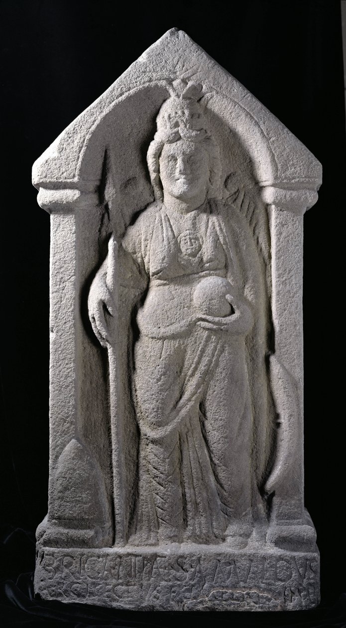 Relieffskulptur som viser Brigantia, en nordbritisk innfødt gudinne, som en romersk gudinne, fra Birrens, Middlebie, Dumfriesshire (stein) av Roman