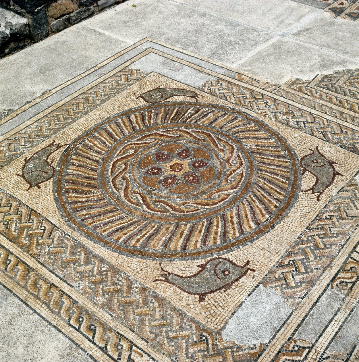 Rester av mosaikkene til den romerske byen av Roman