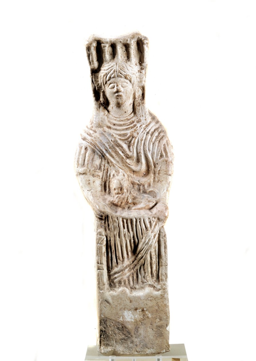 Representasjon av den guddommelige Cybele som sitter på en trone. Rundt det 3. århundre f.Kr. Saint Germain, Antikvitetsmuseet av Roman