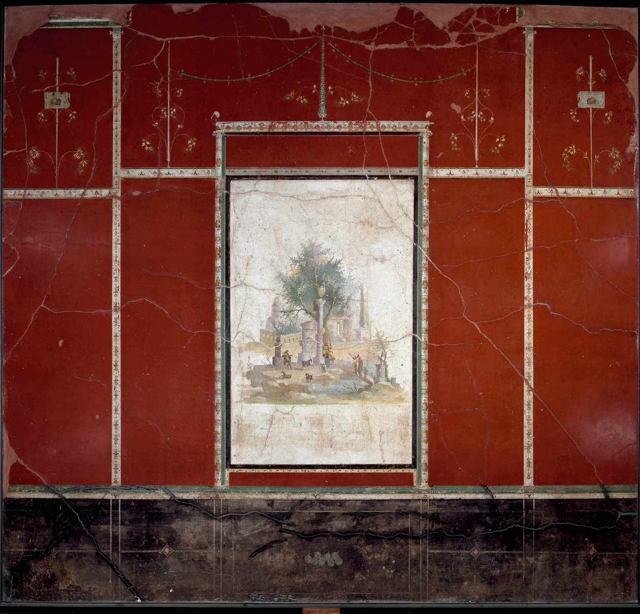 Romersk kunst: "" Bukolisk landskap og hellig "" Fresco tilskrevet mesteren av Amando. fra Boscotrecase, Agrippa Postumo villa. 1. århundre. Mål 153x98 cm Napoli, Nasjonalt arkeologisk museum av Roman