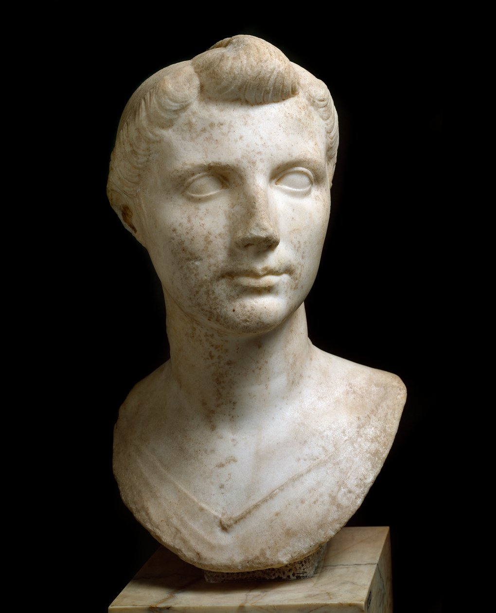 Romersk kunst: "" Byste av Octavia Thurina Minor (Octavia Minore eller Octavia den unge) (69 f.Kr.-11 f.Kr.) "" Marmorskulptur. Roma, National Roman Museum (eller Terme) av Roman