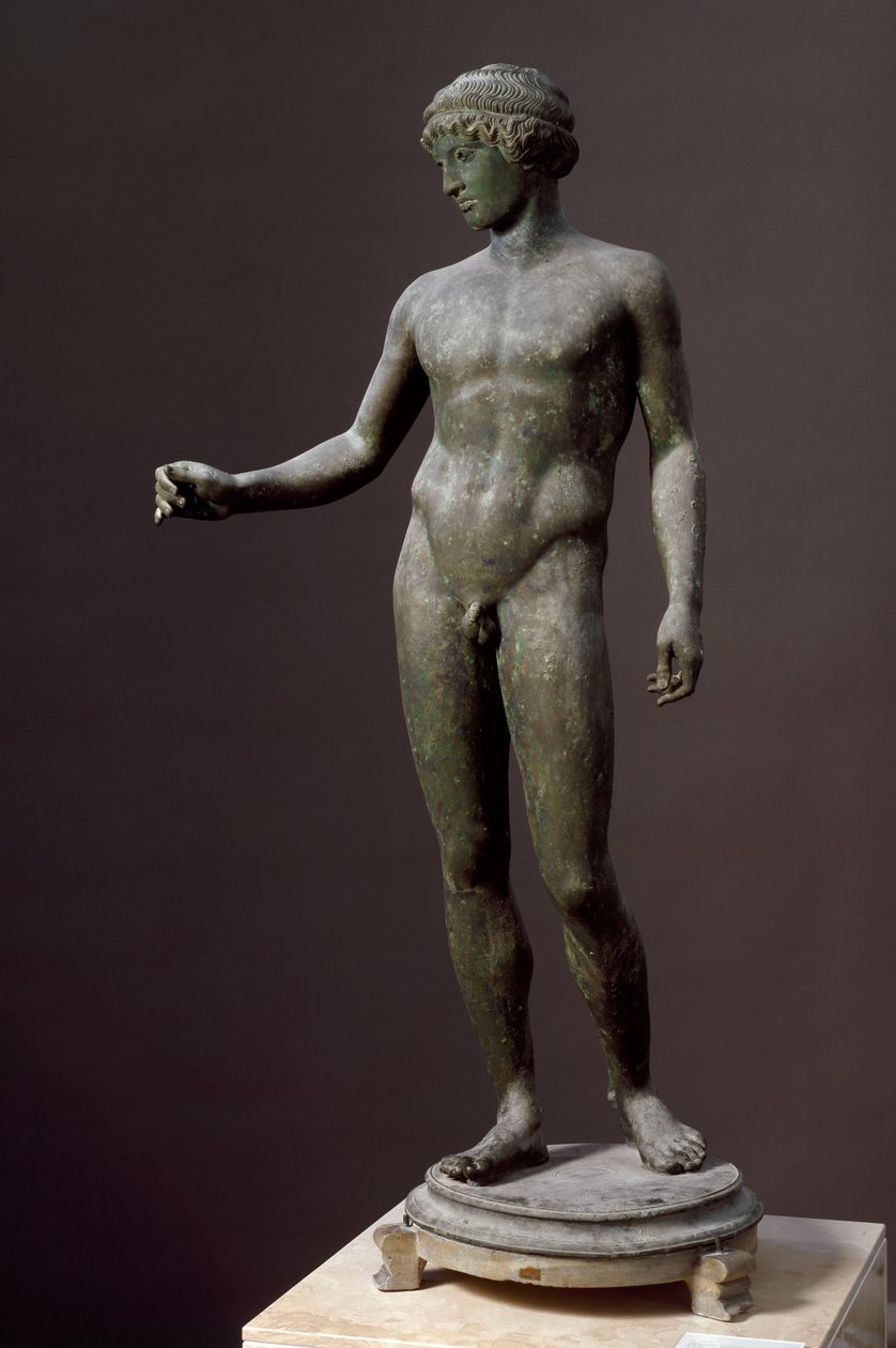 Romersk kunst: "" Ephebe"" Bronseskulptur etter en gresk original, Fra Pompei av Roman
