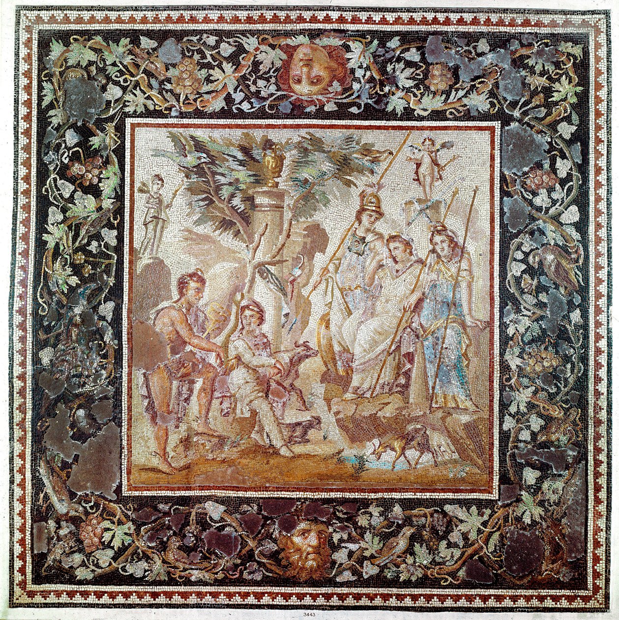 Romersk kunst: "" Judgment of Paris""" Mosaikk fra huset til Atrium, Antiokia-stedet i Tyrkia. 115-150 e.Kr. Søn 1,86 m Paris, Musée du Louvre av Roman