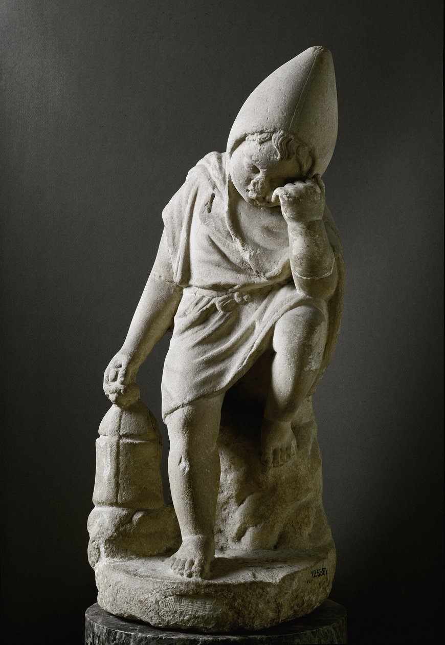 Romersk kunst: "" Sovende slave"" Skulptur. 1. århundre f.Kr. Roma, Museo Nazionale Romano - romersk kunst. Ung sovende slave. Marmor av Roman