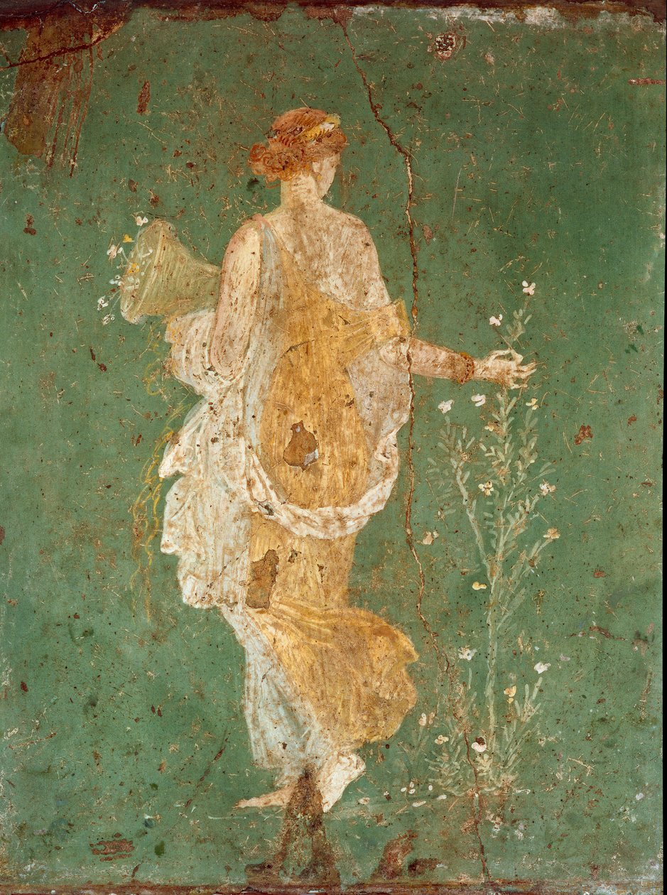 Romersk kunst: "" Våren "" Flora (Flora) plukker blomster. freske fra villaen til Varano a Stabies (Stabiae), nær Pompei. 15 f.Kr.-60 e.Kr. Nasjonalt arkeologisk museum, Napoli - Romersk kunst: Vår, flora plukker blomster. Freske fra villaen til Varano i S av Roman