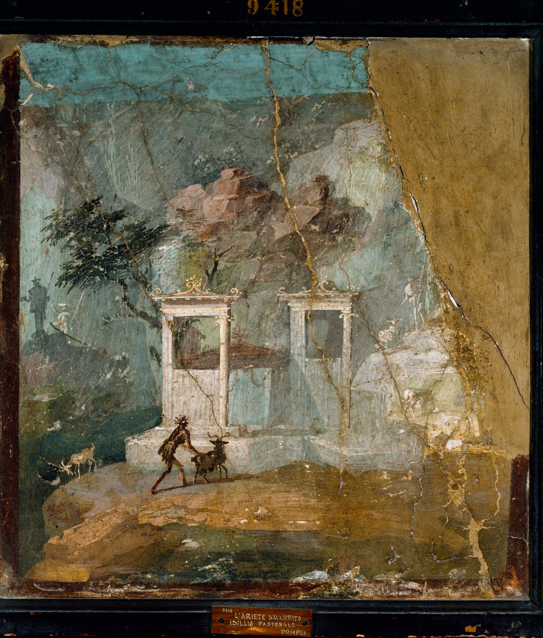 Romersk kunst: "The Lost Belier, Pastoral Idyll" romersk freskomaleri fra stedet for Pompeii etter en gresk original (2. århundre f.Kr.). 1. århundre e.Kr. Napoli, Nasjonalt arkeologisk museum av Roman