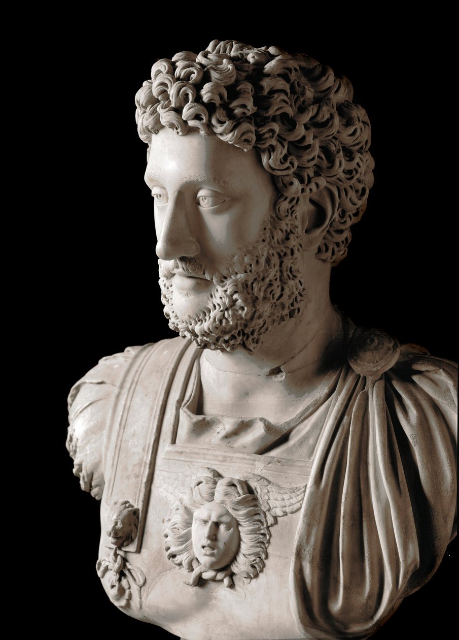 Romersk kunst: "" Den romerske keiseren Commodus (161-192)"" Byste av marmor - Musei Capitolini Roma - Byste av keiser Commodus (161-192) - Marmorskulptur - Musei Capitolini, Roma, Italia av Roman