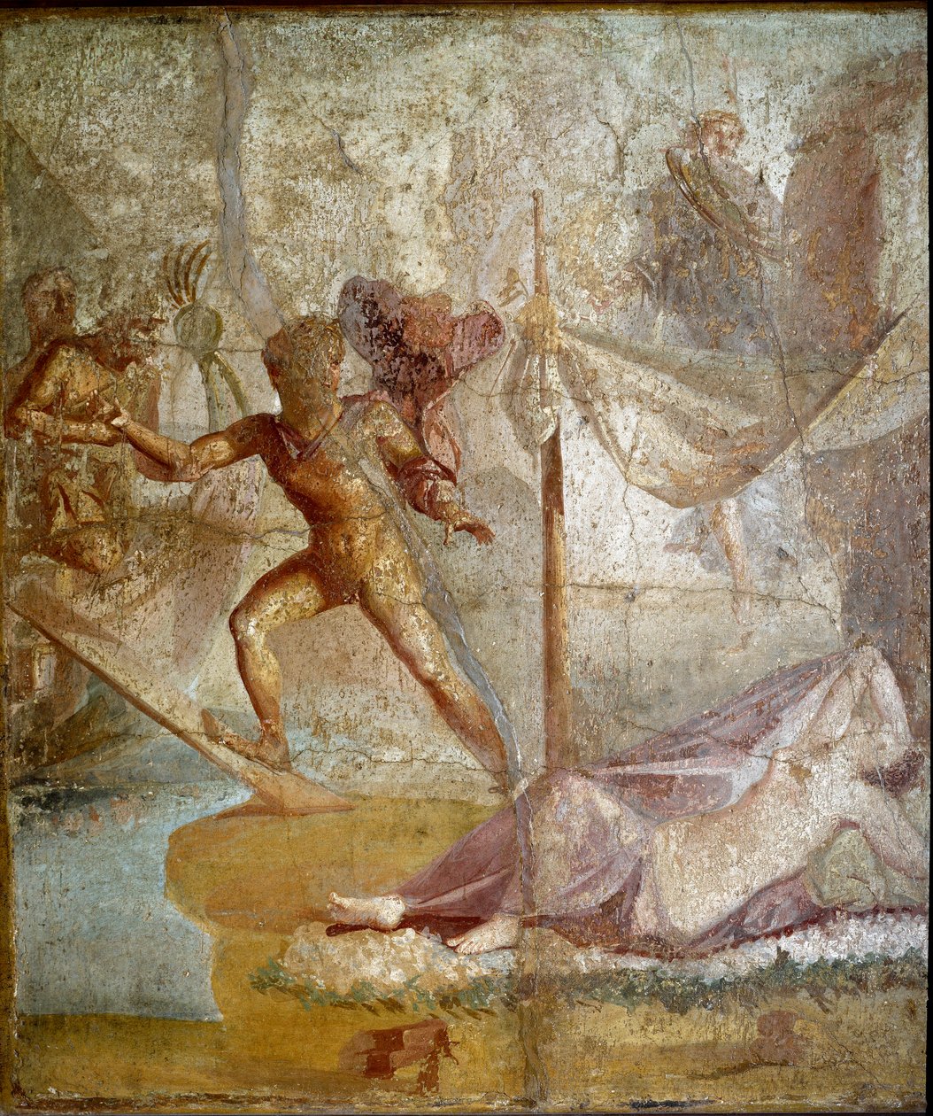 Romersk kunst: "" Thesee forlater Ariane "" romersk freskomaleri fra Pompei-området. 1. århundre e.Kr. Napoli, Nasjonalt arkeologisk museum av Roman