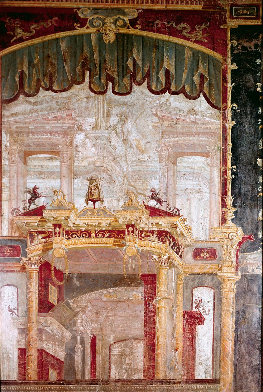 Romersk kunst: "" dekor"" romersk freskomaleri av 4. Pompeiansk stil fra Ercolano (Herculanum eller Herculaneum) 60-80 e.Kr. av Roman