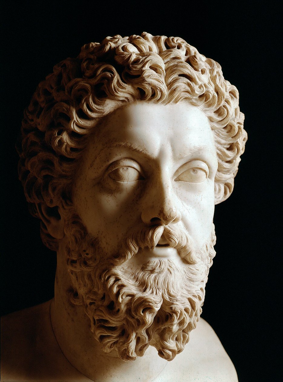 Romersk kunst: leder av den romerske keiseren Marc Aurele (120-180 e.Kr.) - Marmorskulptur av Roman