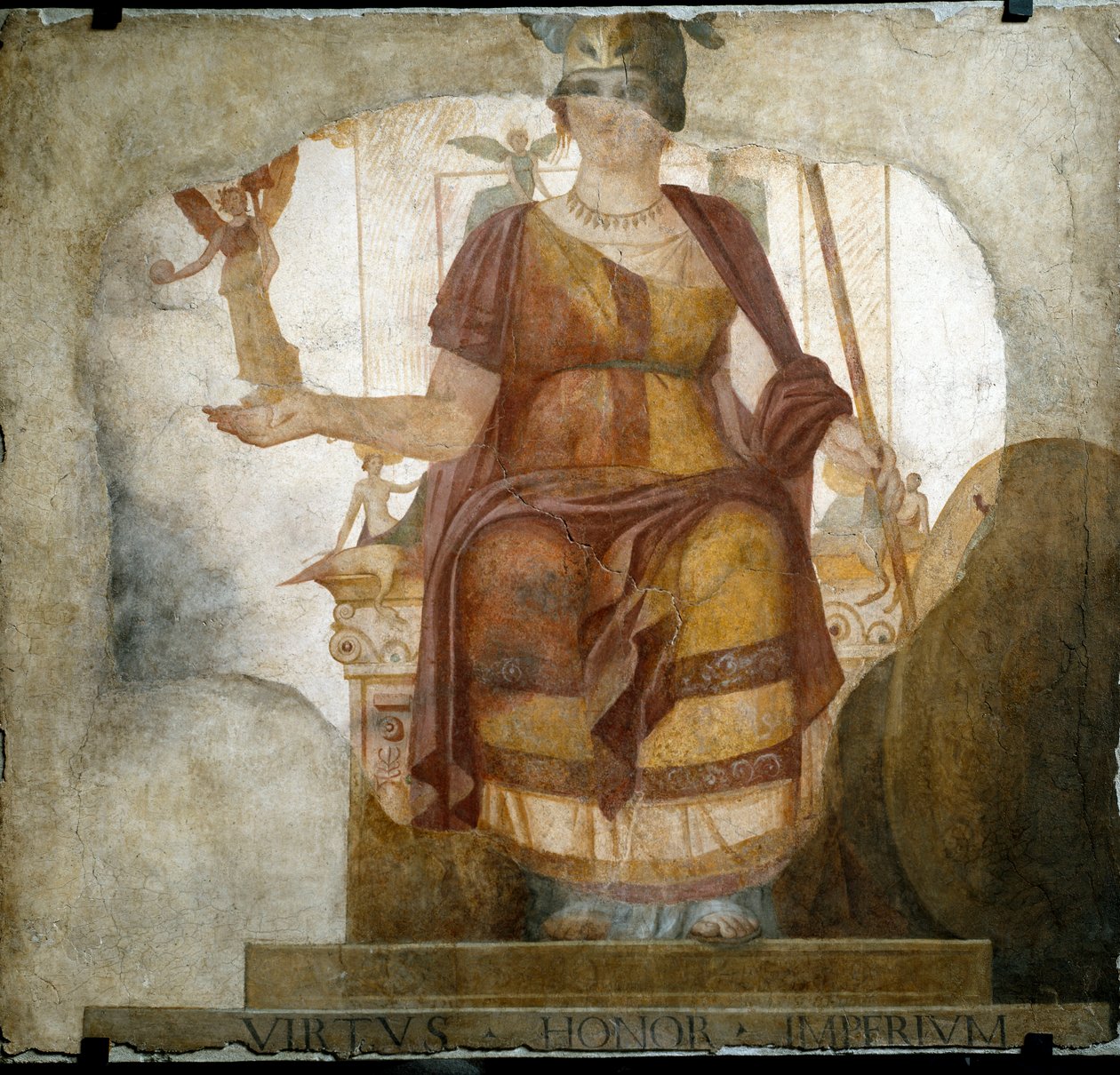 Romersk kunst: "" gudinnen Venus sitter og personifiserer Roma kalt gudinnen Barberini"" Fresco fra det 4. århundre etter JC. Fra Baptistere of Saint John of Lateran (Saint John of Lateran) i Roma. Roma, Museo Nazionale Romano (o delle Terme) av Roman