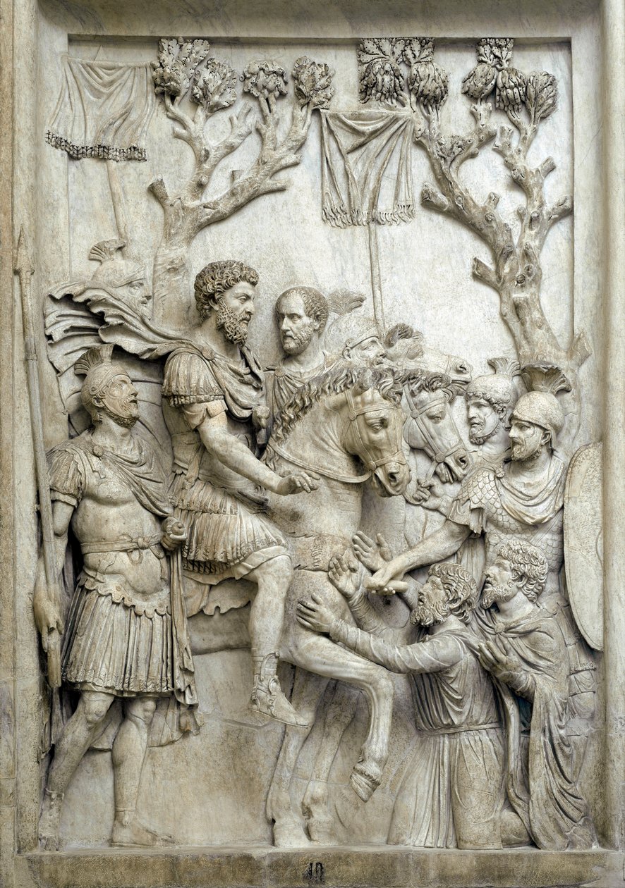 Den romerske keiseren Marcus Aurelius benåder de beseirede fiendene, ca. 176-180 (marmorrelieff) av Roman