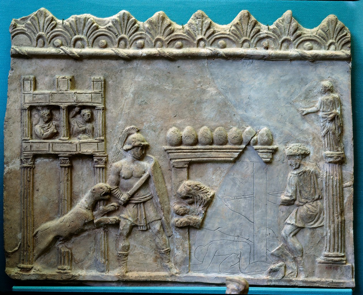 Roman Empire Art of Antiquitis. Venatio: Gladiatorkamp mot beistene. Skulptur av Roman