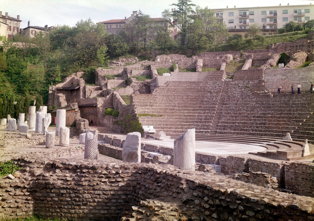 Romersk antikvitet: Romersk teater i Lyon, på høyden Fourviere (Rhône) fra det 1. århundre f.Kr. av Roman