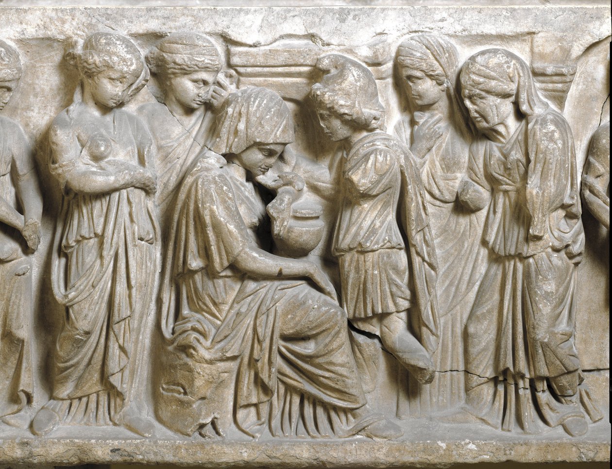 Romersk antikk: "" Tristheten til Phedrus i kjærlighet og frastøtt av Hippolyte"" Lavt relieff av sarkofag kalt "" Phedrus og Hyppolite"". 3. e.Kr. Palermo, Museo Archeologico Nazionale av Roman