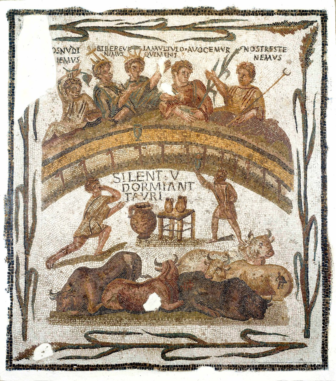 Romersk antikvitet: "" bankettscene for amfiteatrets brorskap""" Mosaikk fra El Djem (eller Jem) i Tunisia. 3. århundre e.Kr. Dim. 131x145 cm Musee du Bardo, Tunis av Roman