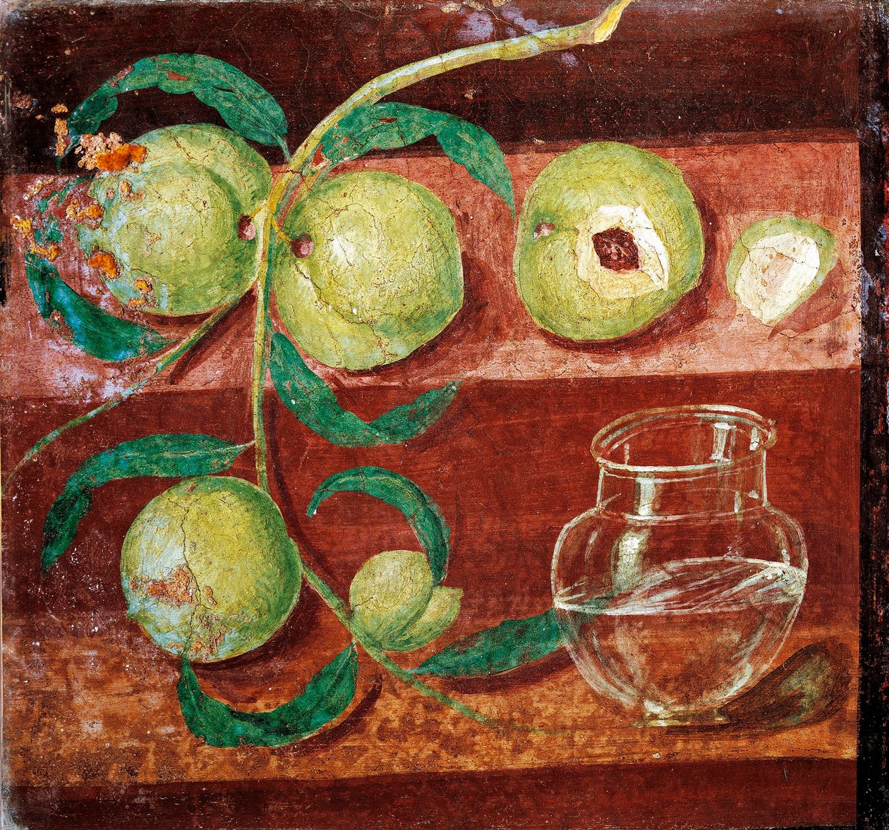 Romersk kunst: "" Stilleben av fersken "" Romersk freskomaleri fra Pompei. 1. århundre f.Kr.-1. århundre e.Kr. Bevar på det nasjonale arkeologiske museet i Napoli. Italia - Romersk kunst: Stilleben med fersken. Romersk freskomaleri fra Pompeii 1. århundre  av Roman