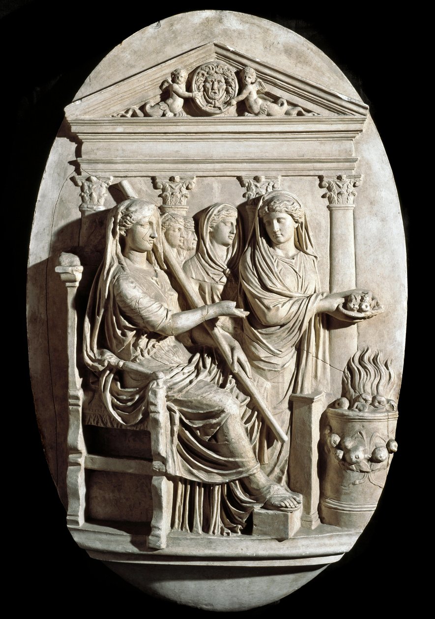 Romersk kunst: en offerscene i Vesta (Hestia) fra Villa Albani (lavt relieff) av Roman