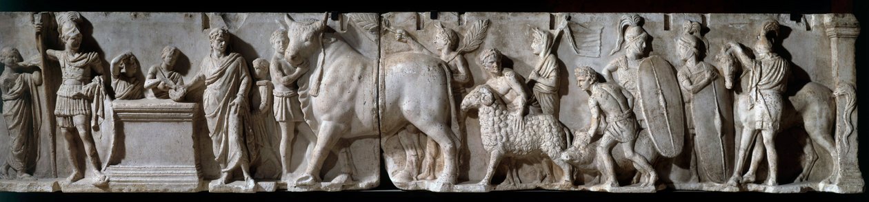 Romersk kunst: alter av Domitius Ahenobarbus. 100 f.Kr. Scene for offer til guden Mars. relieff på marmor. Søn 2,05 m. Paris, Louvre-museet av Roman