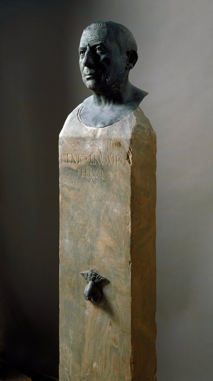 Romersk kunst: byste av bankmannen Lucius Caecilius Iucundus (cirka 20-69 e.Kr.) Bronseskulptur. 1. århundre e.Kr Fra Pompei. Napoli, Museo Nazionale Archeologico av Roman