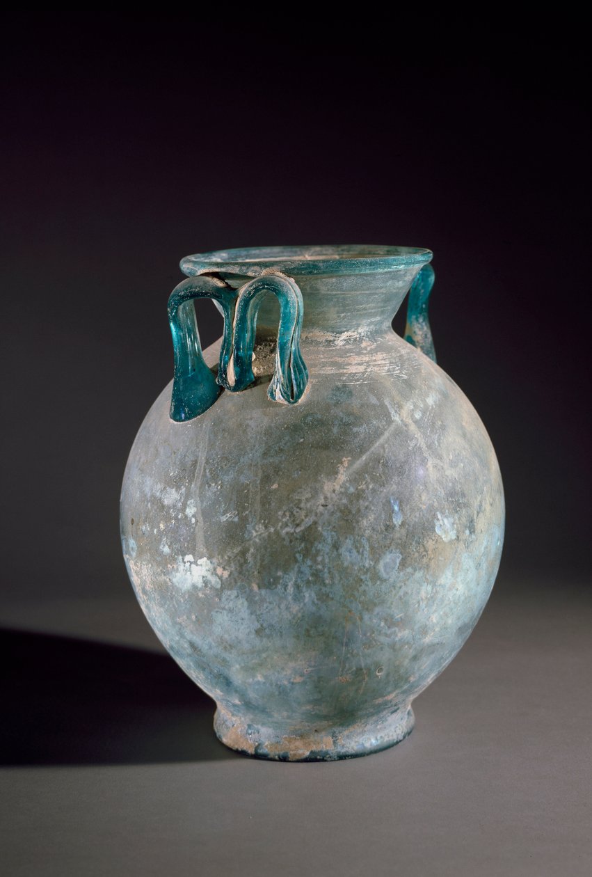 Romersk kunst: glassvase med håndtak. Fra Pompei, Italia. Napoli nasjonale arkeologiske museum av Roman
