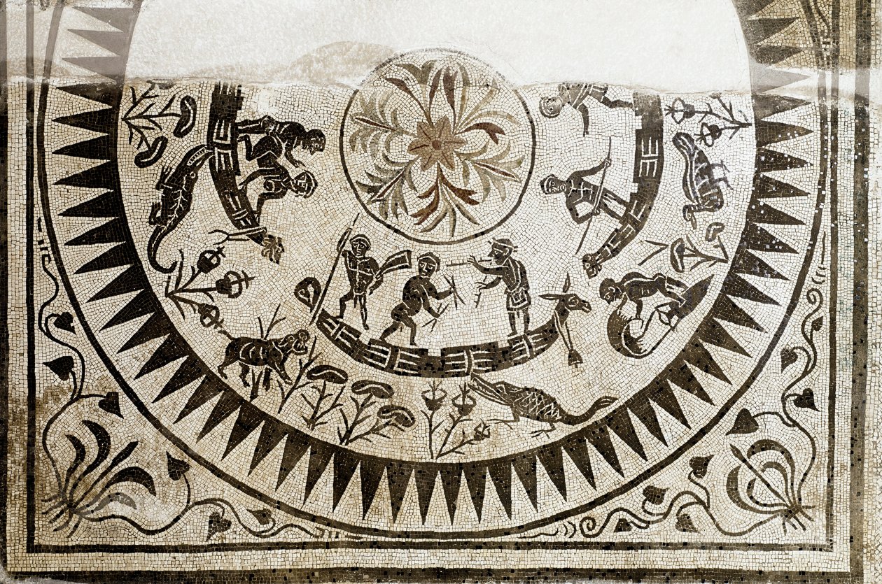 Romersk kunst: jakt og fiske pygmeer. Mosaikk fra det 3. århundre. Nasjonalt romersk museum (eller av badene) Roma av Roman