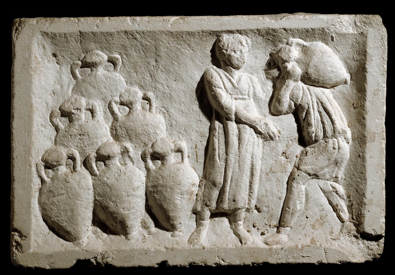 Romersk kunst: "" lasting og oppbevaring av vinkanner""" Relieff. 2. århundre e.Kr. Roma, museum for romersk sivilisasjon av Roman